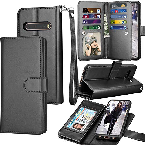 Tekcoo Wallet Case for LG V60 ThinQ/LG V60 ThinQ 5G UW, Luxury PU Leather ID Cash Credit Card Slots Holder Carrying Pouch Folio Flip Cover [Detachable Magnetic Hard Cases] Lanyard [Black]