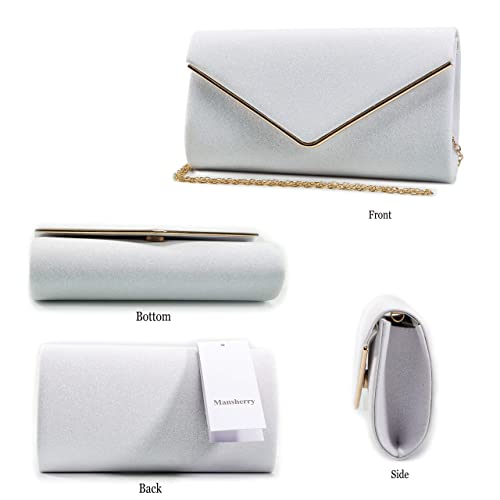 Mansherry Evening Bag Clutch Purses for Women, Ladies Sparkling Party Handbag Wedding Bag Purse White