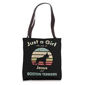 just a girl who runs on jesus and boston terriers tote bag