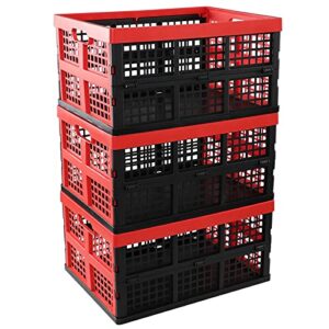 gloreen 35 quart folding crate basket, collapsible storage milk crates, 3 packs