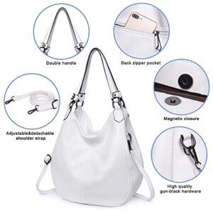 LOKALYO Hobo Bags for Women Faux Leather Ladies Purses and Handbags Tote Shoulder Bag Large Crossbody Bags (White)
