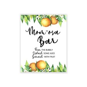 mom-osa bar print, orange baby shower sign poster, funny champagne décor 8×10 unframed
