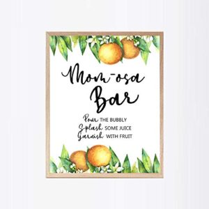 Mom-osa Bar Print, Orange Baby Shower Sign Poster, Funny Champagne Décor 8x10 Unframed