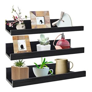 16 inch black floating shelves set of 3, picture ledge wall mount shelf for bedroom, living room, office, kitchen
