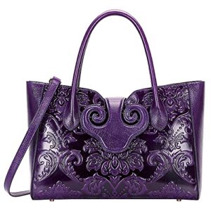 pijushi floral handbags for women designer handbag top handle shoulder bags for ladies (91776 purple)