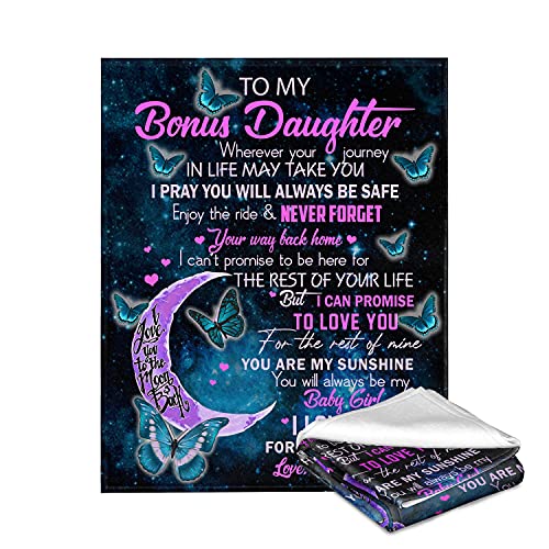 to My Bonus Daughter Throw Blanket, Soft Warm and Cozy Flannel Fuzzy Blanket for Adults and Kids 50x60in