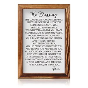 CHDITB The Blessing Lyrics Kari Jobe Framed Wood Sign Plaque(11"×16"), Inspirational Bible Verse Amen Quotes Christian Home Decor, Vintage Blessing Prayer Wall Table Sign for Home Bedroom Kitchen Farmhouse