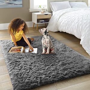 ophanie machine washable 3 x 5 feet rugs for bedroom, fluffy shaggy bedside floor dorm grey area rug, soft gray fuzzy non-slip indoor room carpet for kids boys girls teen home decor aesthetic, nursery