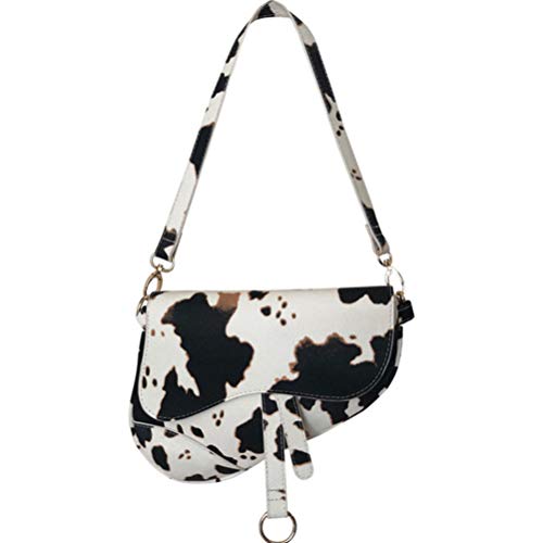 Women Cow Print Saddle Shoulder Bag Clutch Purse Underarm Handbag Satchel Zipper Crossbody Bag