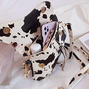 Women Cow Print Saddle Shoulder Bag Clutch Purse Underarm Handbag Satchel Zipper Crossbody Bag