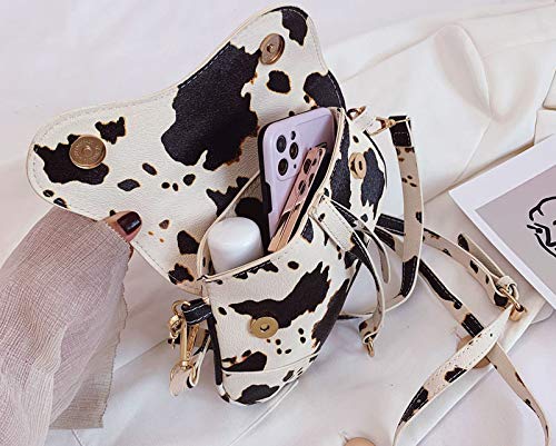 Women Cow Print Saddle Shoulder Bag Clutch Purse Underarm Handbag Satchel Zipper Crossbody Bag