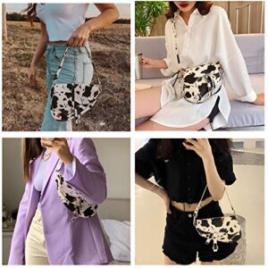 Women Cow Print Saddle Shoulder Bag Clutch Purse Underarm Handbag Satchel Zipper Crossbody Bag