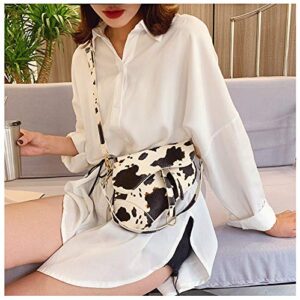 Women Cow Print Saddle Shoulder Bag Clutch Purse Underarm Handbag Satchel Zipper Crossbody Bag