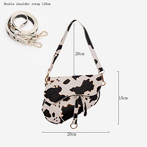 Women Cow Print Saddle Shoulder Bag Clutch Purse Underarm Handbag Satchel Zipper Crossbody Bag