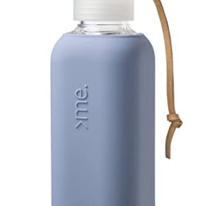 SQUIREME. Y1 Borosilicate Glass Water Bottles, Clear Bottle, Reusable, BPA Free, Tumbler, Dishwasher Safe, Drink Container, Silicone Sleeve, Easy-Off Lid, Hot and Cold Liquid, Moonshadow 20oz