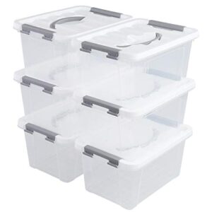 hespama 5.5 quart storage bin, plastic latching box container, 6 packs
