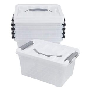 Hespama 5.5 Quart Storage Bin, Plastic Latching Box Container, 6 Packs