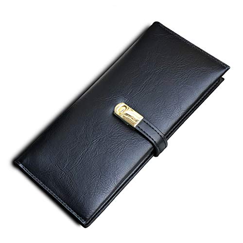 TOPKULL Ultra Slim Wallet for Women Leather,Thin Womens Wallet Billfold Skinny Rfid Ladies Wallet Large Bifold Long Card Holder Flat Coin Purse Magnetic Closure (Black)