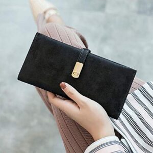 TOPKULL Ultra Slim Wallet for Women Leather,Thin Womens Wallet Billfold Skinny Rfid Ladies Wallet Large Bifold Long Card Holder Flat Coin Purse Magnetic Closure (Black)