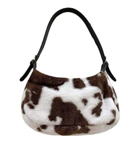 women fluffy faux fur cow print shoulder bag clutch purse underarm handbag satchel zipper tote bag purse