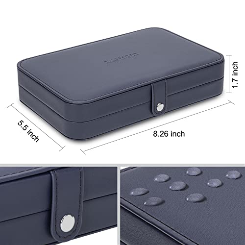 LANDICI Small Jewelry Box for Women Girls, PU Leather Travel Jewelry Organizer Case, Portable Jewellery Storage Holder Display for Ring Earrings Necklace Bracelet Bangle Watch Men Kids Gift, Dark Blue