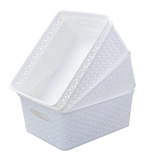 Hespama Plastic Storage Baskets with Handles, 4 Packs