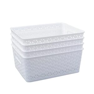 Hespama Plastic Storage Baskets with Handles, 4 Packs