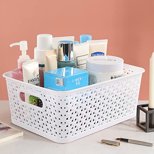 Hespama Plastic Storage Baskets with Handles, 4 Packs