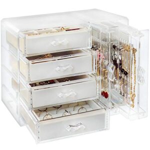 acrylic jewelry organizer box, clear earring holder jewelry hanging boxes with 4 velvet drawers for earrings ring necklace bracelet display case gift for women, girls