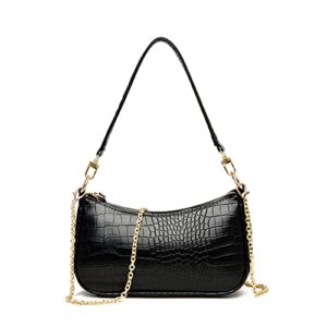 women shoulder bags retro crocodile purse classic clutch shoulder tote handbag with zipper closure for women (black)