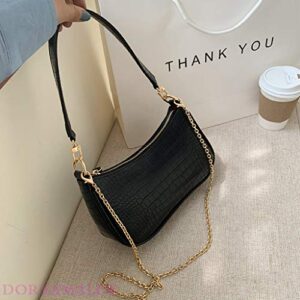 Women Shoulder Bags Retro Crocodile Purse Classic Clutch Shoulder Tote Handbag with Zipper Closure for Women (Black)