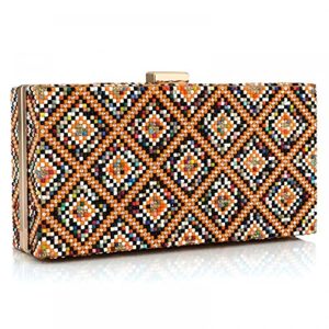 yyw clutch purse for women resin geometric decor shoulder handbag fashion rhinestones evening bag (coffee)