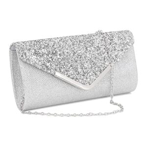 gabrine womens shiny sequins evening bag envelop bag handbag clutch purse for wedding party prom(grid silver)