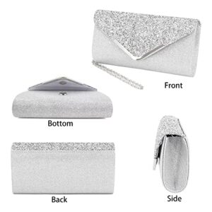 Gabrine Womens Shiny Sequins Evening Bag Envelop Bag Handbag Clutch Purse for Wedding Party Prom(Grid Silver)