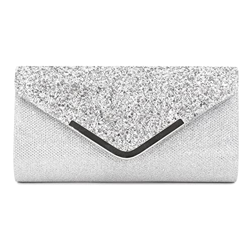 Gabrine Womens Shiny Sequins Evening Bag Envelop Bag Handbag Clutch Purse for Wedding Party Prom(Grid Silver)