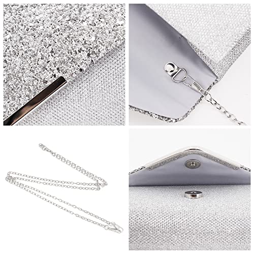 Gabrine Womens Shiny Sequins Evening Bag Envelop Bag Handbag Clutch Purse for Wedding Party Prom(Grid Silver)