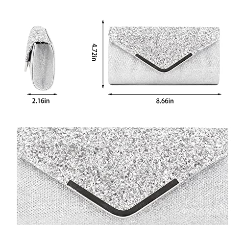 Gabrine Womens Shiny Sequins Evening Bag Envelop Bag Handbag Clutch Purse for Wedding Party Prom(Grid Silver)