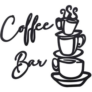 3 pieces coffee bar sign coffee bar wall sign rustic wooden coffee cup wall art coffee signs for coffee bar wood letter sign farmhouse kitchen wall decor for home restaurants decoration (black)