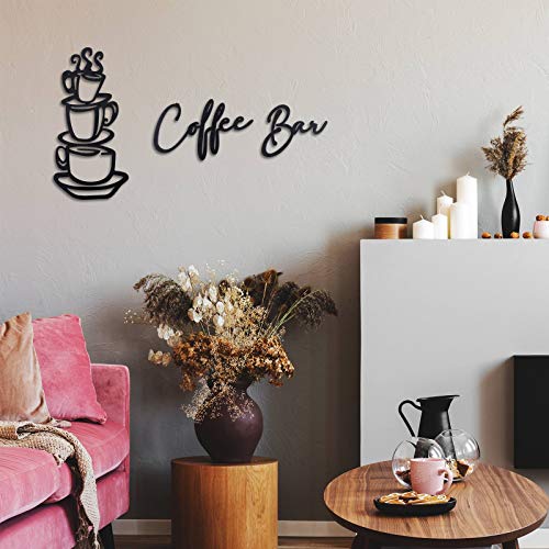 3 Pieces Coffee Bar Sign Coffee Bar Wall Sign Rustic Wooden Coffee Cup Wall Art Coffee Signs for Coffee Bar Wood Letter Sign Farmhouse Kitchen Wall Decor for Home Restaurants Decoration (Black)