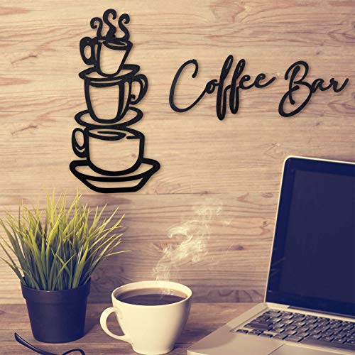 3 Pieces Coffee Bar Sign Coffee Bar Wall Sign Rustic Wooden Coffee Cup Wall Art Coffee Signs for Coffee Bar Wood Letter Sign Farmhouse Kitchen Wall Decor for Home Restaurants Decoration (Black)