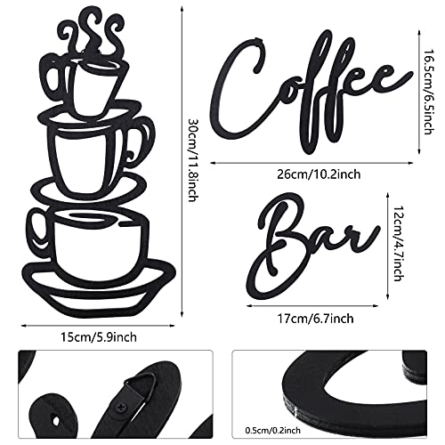 3 Pieces Coffee Bar Sign Coffee Bar Wall Sign Rustic Wooden Coffee Cup Wall Art Coffee Signs for Coffee Bar Wood Letter Sign Farmhouse Kitchen Wall Decor for Home Restaurants Decoration (Black)