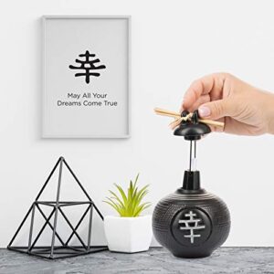 Live Whale Zen Decor Law of Attraction Asian Inspired Wishing Pot, Inspirational Gifts, Gratitude Jar with Scroll, Ceramic Jar with Lid for Daily Affirmations and Blessings, Black 3.5x3.5x4”