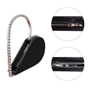 Cute Mini Heart Shape Evening Clutch Bag, Rhinestone Diamond Frame Wedding Party Purse Handbag for Women (black)