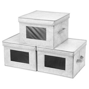 fabric storage bins with lids 12x12x8.5 in cubes storage boxes with window grey white foldable storage cubes cloth closet bins collapsible cubes storage baskets drawer cubicle inserts storage for organizer closet shelves ,qy-sc21-3