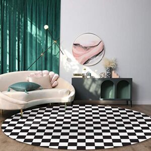 Olivefox Round Area Rugs Modern Black and White Checkered Lattice Pattern Super Soft Indoor Stain-Proof Carpet Floor Mat Anti-Skid Runner Rugs for Home Living Room, Bedroom, Dining Room, 5 Feet