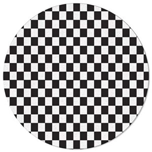 Olivefox Round Area Rugs Modern Black and White Checkered Lattice Pattern Super Soft Indoor Stain-Proof Carpet Floor Mat Anti-Skid Runner Rugs for Home Living Room, Bedroom, Dining Room, 5 Feet