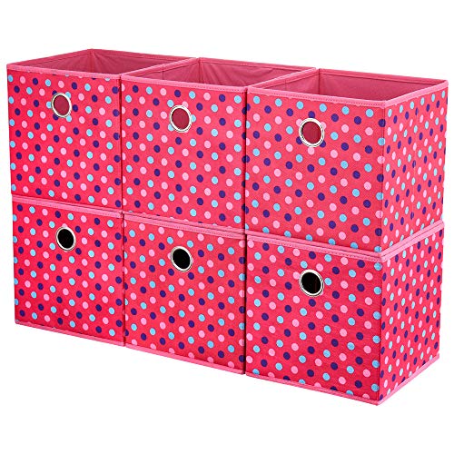 Collapsible Cloth Cube Storage Bins Polka Dot Fabric Girls Storage Pink Cube Bins Kids Storage Cubes Boxes Clothes Organizer Bin 10 In Foldable Storage Baskets Cubes Inserts Drawer Storage,QY-SC15-6