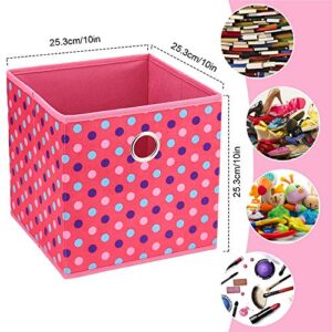 Collapsible Cloth Cube Storage Bins Polka Dot Fabric Girls Storage Pink Cube Bins Kids Storage Cubes Boxes Clothes Organizer Bin 10 In Foldable Storage Baskets Cubes Inserts Drawer Storage,QY-SC15-6