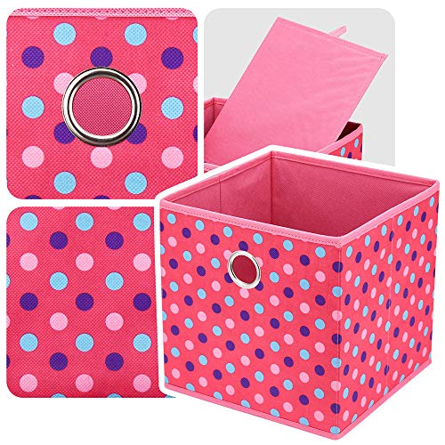 Collapsible Cloth Cube Storage Bins Polka Dot Fabric Girls Storage Pink Cube Bins Kids Storage Cubes Boxes Clothes Organizer Bin 10 In Foldable Storage Baskets Cubes Inserts Drawer Storage,QY-SC15-6