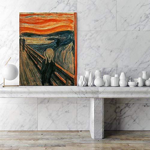 red Edvard Munch The Scream Retro Mural Giclee Canvas Prints Gallery Vintage Home Decor Painting of Bedroom Dining Room Frame Direct Hanging (Scream, 12x16inch)